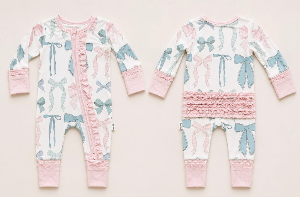Samantha Bows RUFFLE ZIP Bamboo Sleeplies Little Outfit