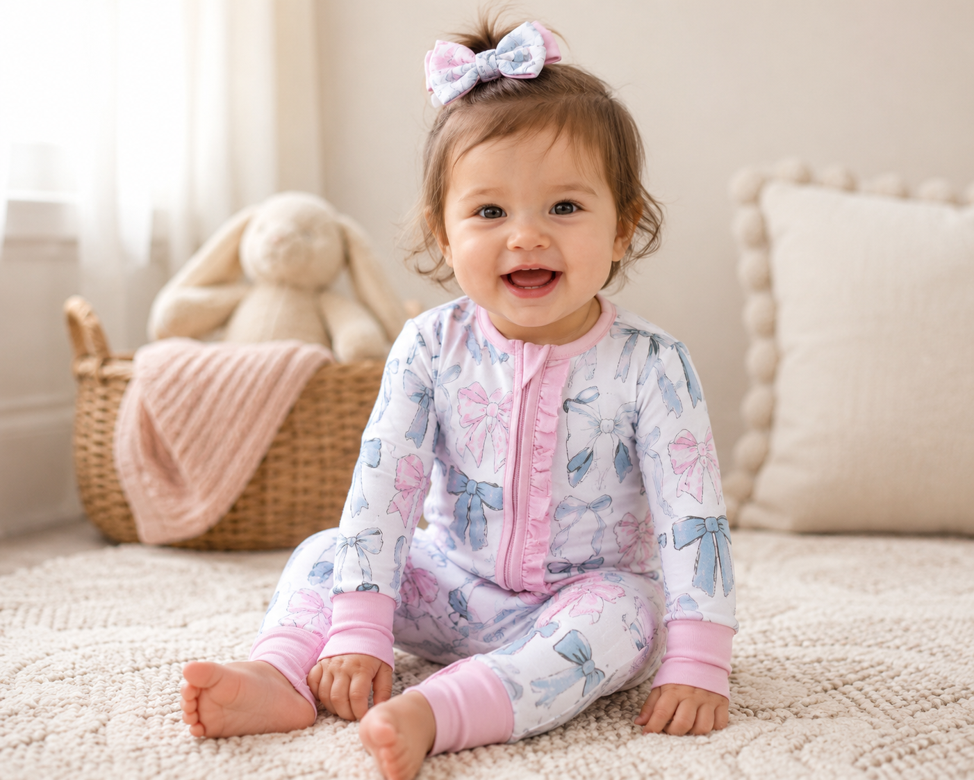 Samantha Bows RUFFLE ZIP Bamboo Sleeplies Little Outfit