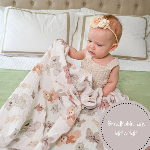 Baby Muslin Swaddle Blanket 47x47 Bear Hugs